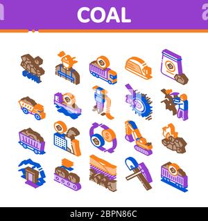Coal Mining Equipment Isometric Icons Set Vector Stock Vector