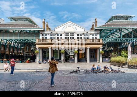 Covent Garden Market, normally busy, almost deserted on a weekend during the coronavirus pandemic lockdown, London, UK