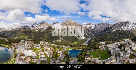 Aerial view of the Arosa mountain resort in the alps in Canton Graubünden in Switzerland Stock Photo