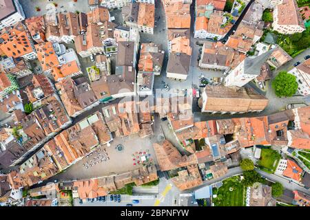 Top down view of Chur medieval old town in Canton Graubünden in Switzerland Stock Photo