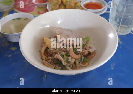 Chinese rice noodle soup with pork , fish ball Stock Photo