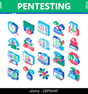 Pentesting Software Isometric Icons Set Vector Stock Vector