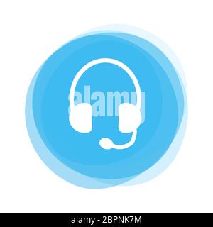Isolated light blue round Button with Headset Icon Stock Photo