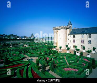 Chateau de Villandry and gardens.  Villandry, France Stock Photo
