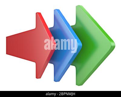 Three arrows showing same directions 3D rendering illustration isolated on white background Stock Photo