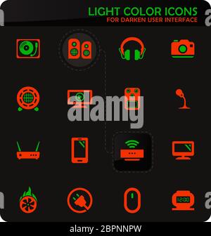 Devices easy color vector icons on darken background for user interface design Stock Photo