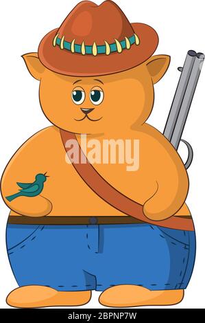 Cartoon Cat Hunter Stock Vector