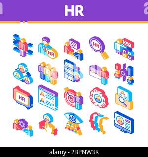 Hr Human Resources Isometric Icons Set Vector Stock Vector