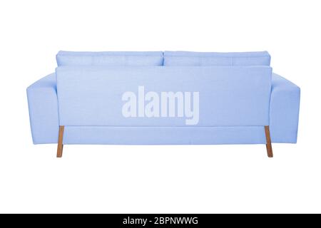 Three seats cozy white fabric sofa isolated on white background Stock Photo