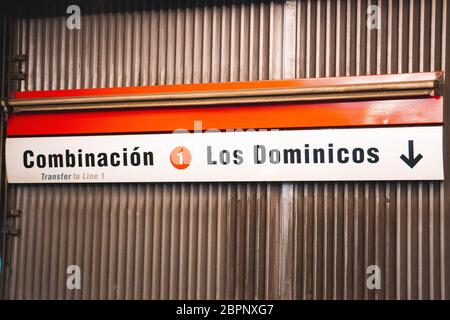 SANTIAGO, CHILE - MARCH 2020: A Santiago Metro sign at the Los Héroes station of Line 2 Stock Photo
