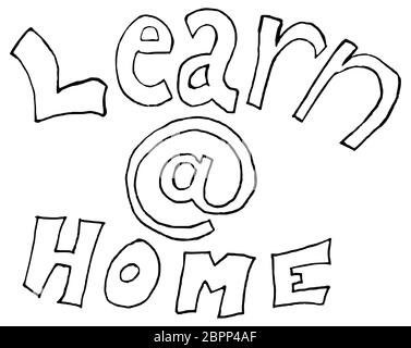 Free hand drawning of learn at (@) home concept for isolation made from COVID-19 coronavirus Stock Photo