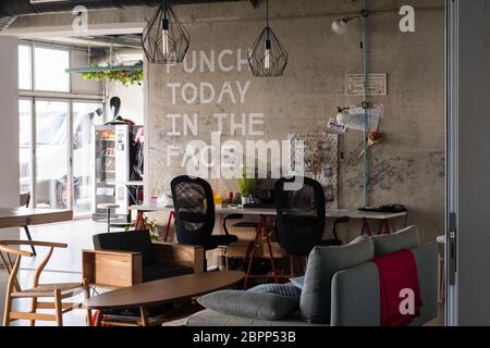 Interior view of modern co-working office space Stock Photo