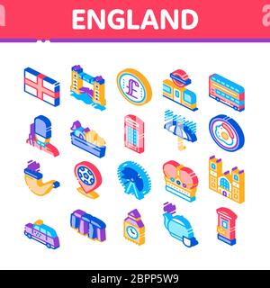 England United Kingdom Isometric Icons Set Vector Stock Vector