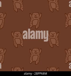 Woodland seamless pattern. Cute doodle bears in simple scandinavian style. Vector illustration. Stock Vector
