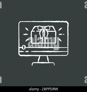 Unboxing video chalk white icon on black background Stock Vector