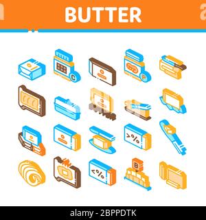 Butter Or Margarine Isometric Icons Set Vector Stock Vector