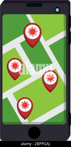 smartphone with app of infections location covid 19 Stock Vector
