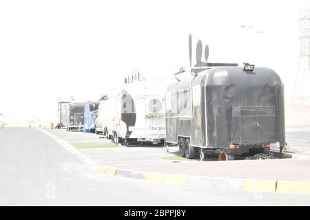 Fast food caravans in Abu Dhabi,United Arab Emirates .18 May 2020. Stock Photo