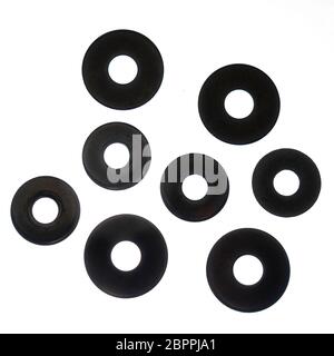 some washers of various sizes on a white background Stock Photo