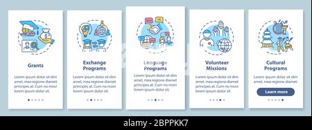 International exchange onboarding mobile app page screen with concepts Stock Vector