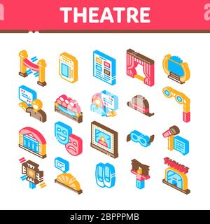 Theatre Equipment Isometric Icons Set Vector Stock Vector