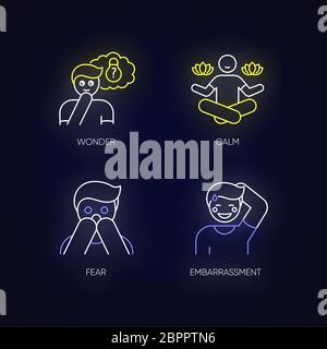 Mental state neon light icons set Stock Vector