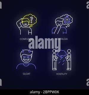 Human attitude neon light icons set Stock Vector