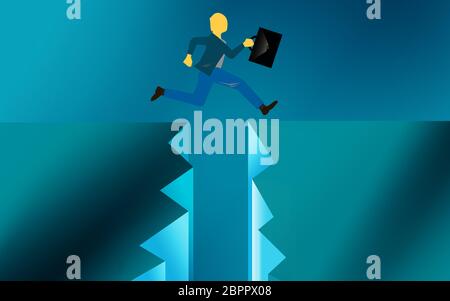 Businessman taking risk jumping over gap, 3D rendering Stock Photo