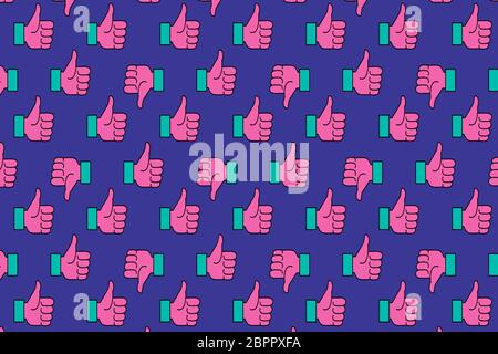 Like and dislike. Pattern on purple background Stock Vector