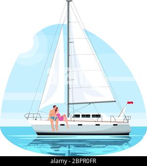 Couple on regatta semi flat vector illustration Stock Vector