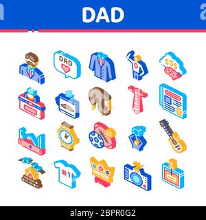 Dad Father Parent Isometric Icons Set Vector Stock Vector