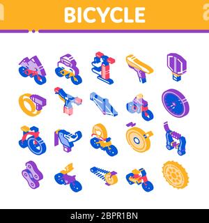 Bicycle Bike Details Isometric Icons Set Vector Stock Vector
