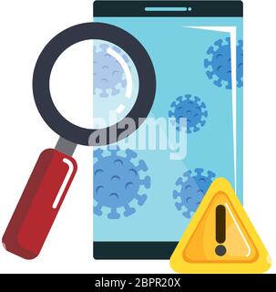 smartphone with particles covid 19 and icons Stock Vector