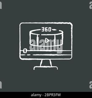 360 degree view video chalk white icon on black background Stock Vector