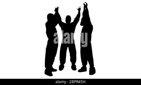 Silhouette Doctors in hazamat suits stacking hands. Team work. Stock Photo