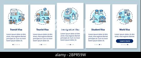 Visa onboarding mobile app page screen with concepts Stock Vector