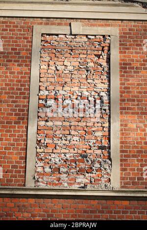 Walled-in window on a house wall, old factory building, BWK, Bremer Wollkämmerei, Bremen-Blumenthal, Bremen, Germany, Europe Stock Photo