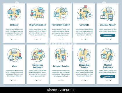 International social support onboarding mobile app page screen set with concepts Stock Vector