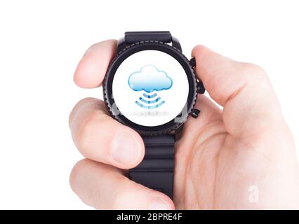 Black smartwatch isolated on a white background, wifi or cloud Stock Photo