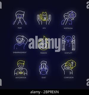 Emotion neon light icons set Stock Vector