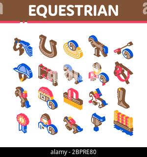 Equestrian Animal Isometric Icons Set Vector Stock Vector