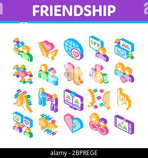 Friendship Relation Isometric Icons Set Vector Stock Vector