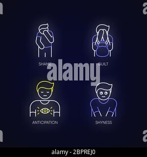 Human behaviour neon light icons set Stock Vector