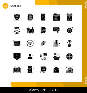 Set of 25 Modern UI Icons Symbols Signs for install, folder, tax, files, technology Editable Vector Design Elements Stock Vector
