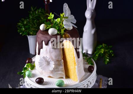 Easter cake with sugar and chocolate glaze Stock Photo