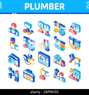 Plumber Profession Isometric Icons Set Vector Stock Vector
