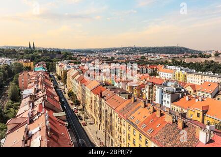 Roofs of Prague from Nusle Bridge, summer view. Stock Photo