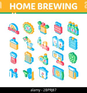Home Brewing Beer Isometric Icons Set Vector Stock Vector