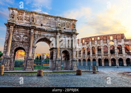 The Coliseum and the Arch of Constantine in Rome. Italy. Stock Photo