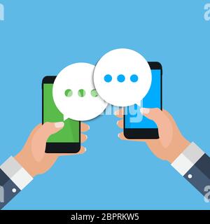Chat message bubbles on smartphone screen, social networ concept. Vector illustration Stock Vector